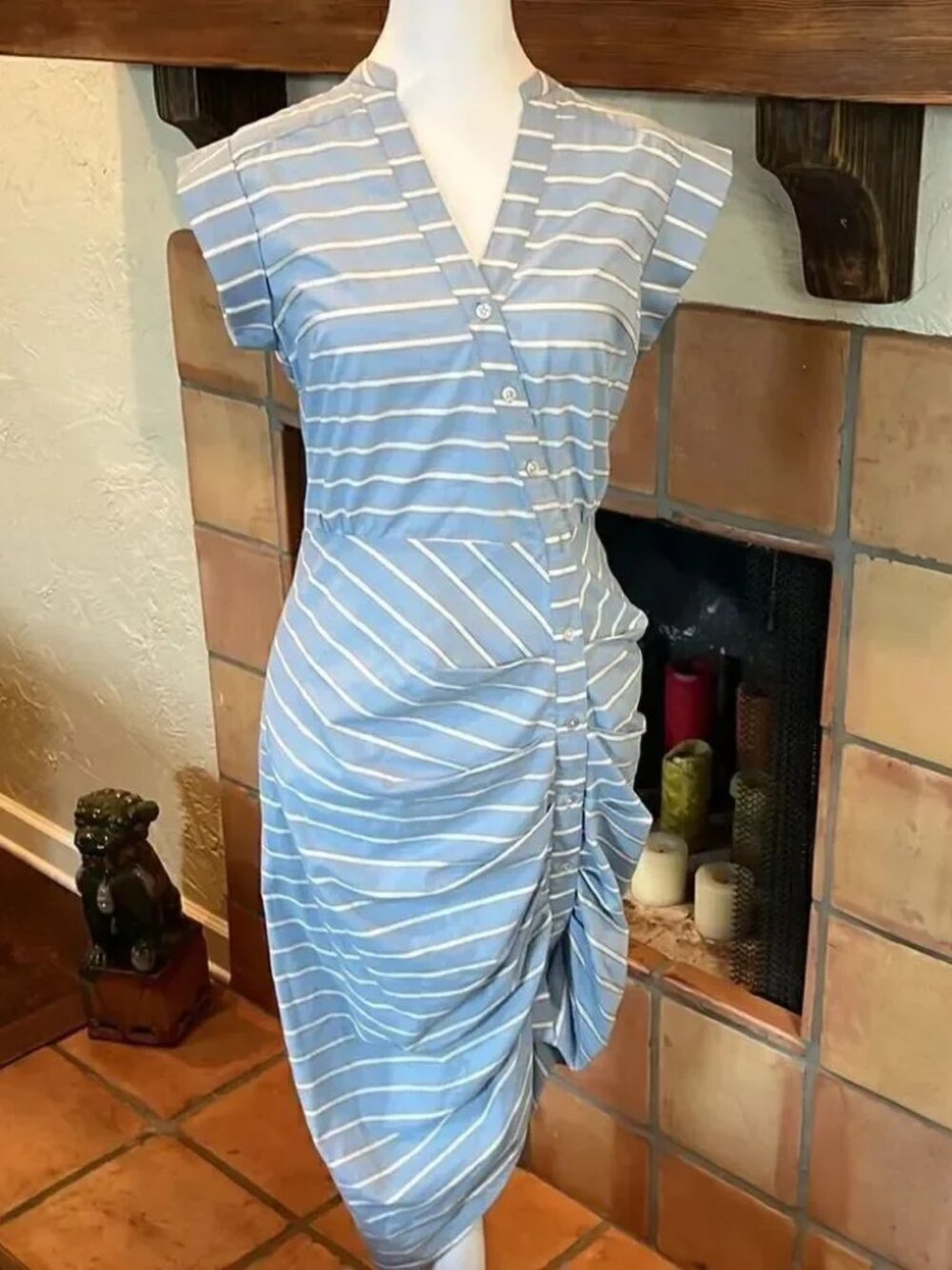 Veronica Beard RUCHED STRIPED SHIRT DRESS, 4!